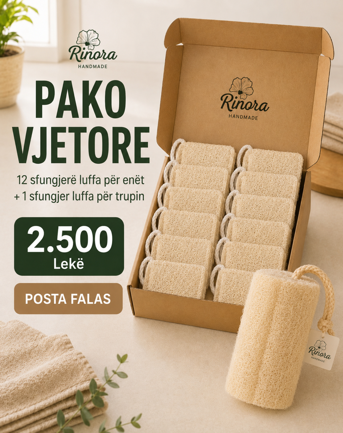 Oferta e Pakos Vjetore🌿 12 sfungjerë natyralë për enët + 1 sfungjer natyral për trupin