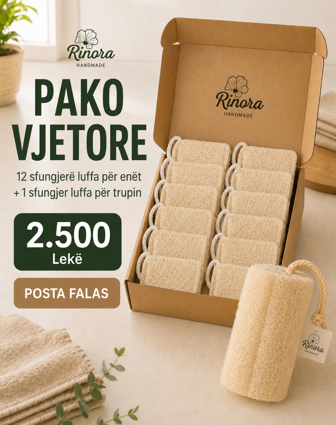 Oferta e Pakos Vjetore🌿 12 sfungjerë natyralë për enët + 1 sfungjer natyral për trupin